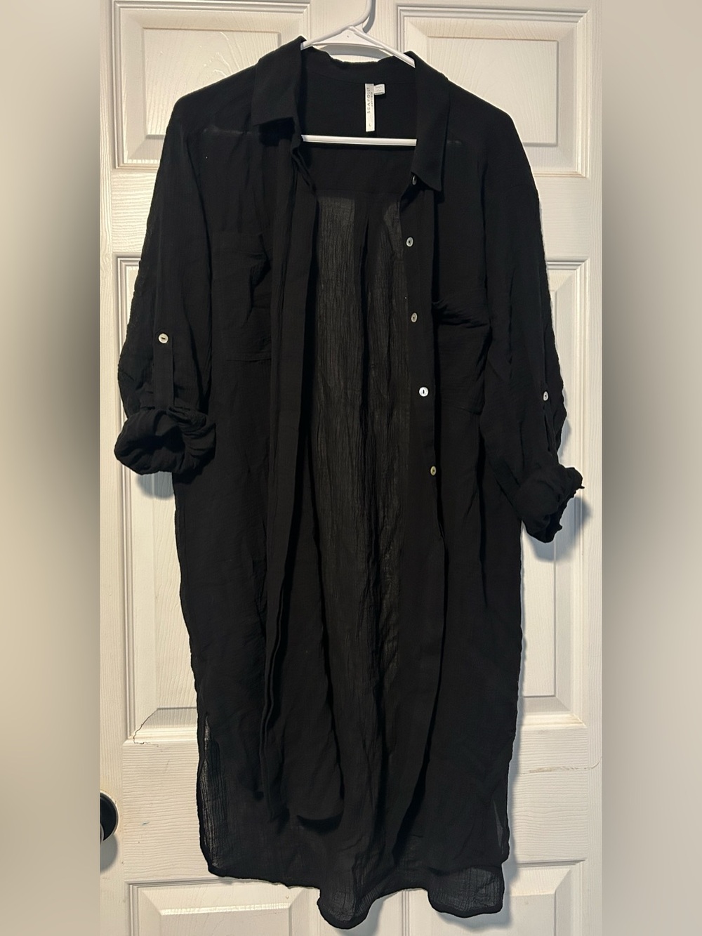 Seafolly Black Women's Longline Sheer Swim Coverup